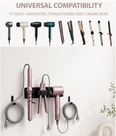 Hair Dryer Holder Wall Mounted with Cord Organizer, Black - Image 5