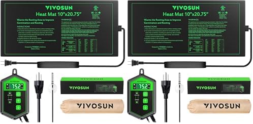 VIVOSUN 10"x 20.75" Seedling Heat Mat and Digital Thermostat Combo Set, UL & MET-Certified Warm Hydroponic Heating Pad for Germination, Indoor Gardening, Greenhouse (Pack of 2) by VIVOSUN