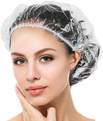 Auban 100PCS Disposable Shower Caps Independent Packing, Plastic Clear Hair Cap Large Thick Waterproof Bath Caps for Women, Travel Essentials Accessories (20.5") by Auban