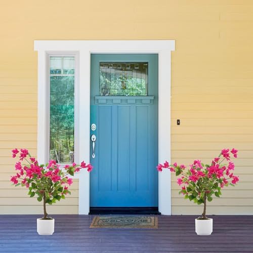 2 Pack Artificial Bougainvillea Tree, 2.5FT Faux Bougainvillea Plant with Vibrant Pink Flowers, Potted Fake Tree for Indoor Outdoor Home Office Garden Porch Decoration - Image 4