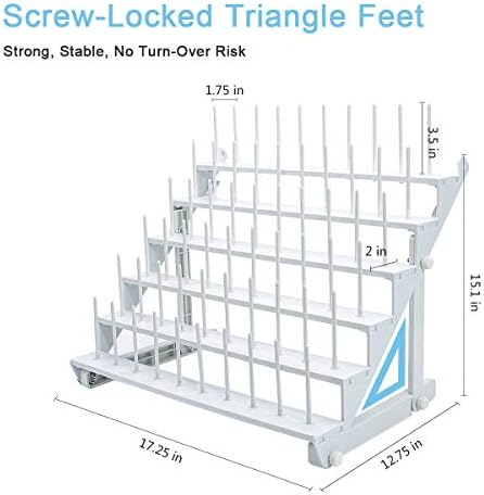Sew Tech Thread Rack for 60 Spools or 30 Cones, Wall Mounted Large Thread Holder with Long Pegs, Bright White Plastic Thread Stand for Embroidery Serger Sewing Thread Storage and Hair Braiding - Image 4