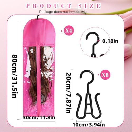 4-in-1 Wig Storage Solution - Extra Long Wig Hanger & Bags (31.5 Inch, Rose Red) - Image 2