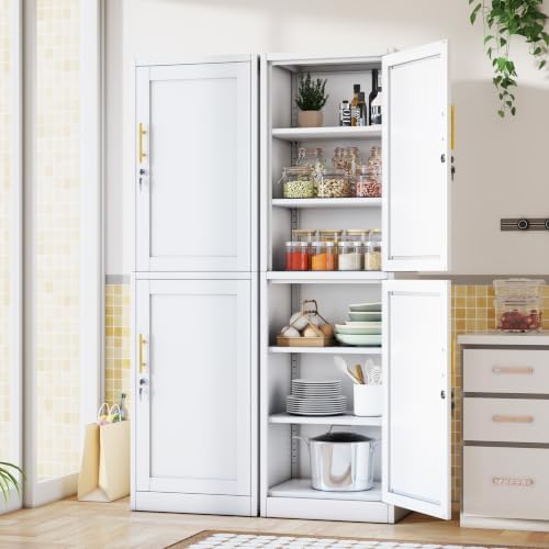 Tall Metal Narrow Bathroom Storage Locker Cabinet 67" H,White Kitchen Pantry Cabinets with 4 Adjustable Shelves and 2 Lockable Doors,File Cabinet Organizer for Kitchen Home Office Living Dining Room - Image 3