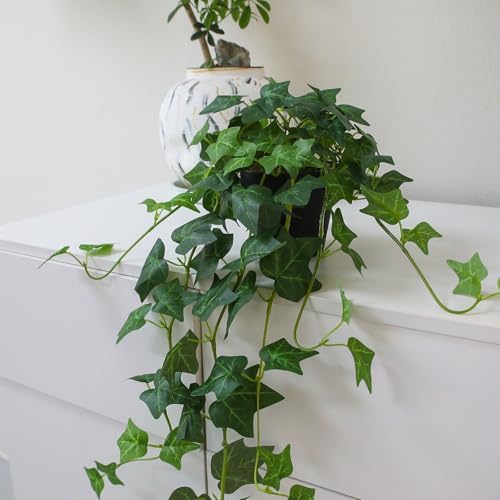 Fake English Ivy Artificial Plants with Pots - Realistic Artificial Silk Ivy Vines, Faux Plants Indoor Home Decor, Low Maintenance Hanging Plant Decoration - Image 4