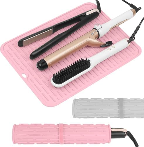 15.7" Oversize Heat Resistant Silicone Mat for Styling Tools: Curling Iron, Flat Iron, Hair Straightener - Portable Hair Styling Pad Cover Pink by DeepkleanCareUS
