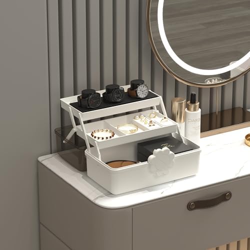 Covetree Hair Accessories Organizer with Handle, Lockable Three-Layer Multipurpose Art Supplies Storage Box and Plastic Jewelry Box, Sewing Organizer (White) - Image 6