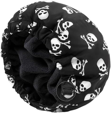 Shower Cap for Men Skulls Bath Cap, Reversible Large Waterproof Adjustable Shower Caps Terry Lining & Elastic Band Stretch Hem Hair Hat by AILEAM