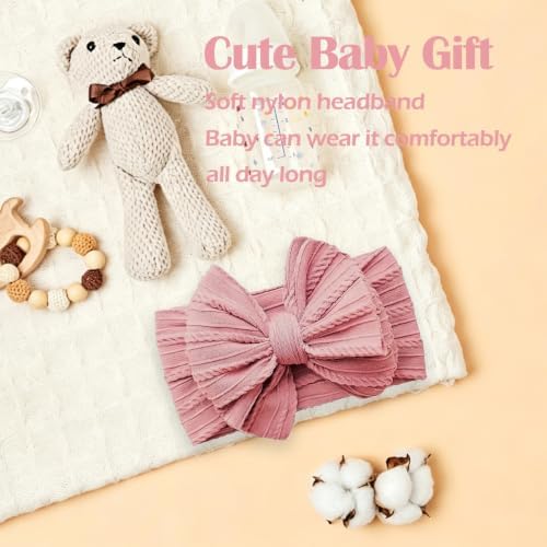 Baby Bows Headbands Soft Nylon Handmade Hair Accessories for Newborn Infant Toddler Kids (Pink, Large) - Image 5