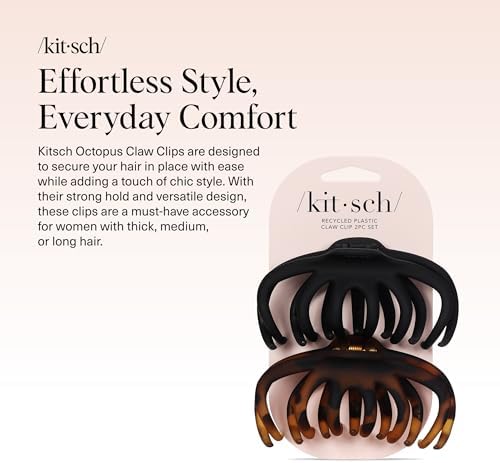 Kitsch Octopus Hair Clips For Women - Classic Black & Tortoise, 2pcs - Image 2