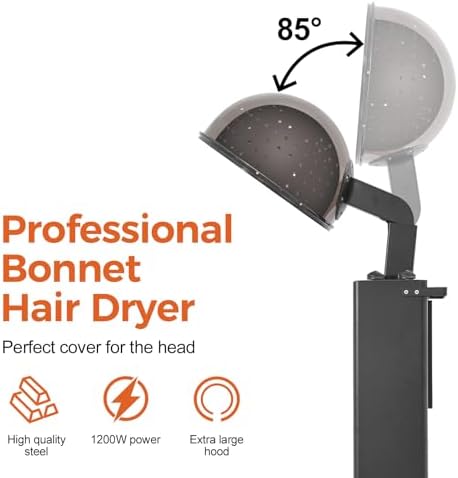 Hair Dryer for Salon Use - 1200W Freestanding Blow Dryer with Wheels, Adjustable Timer & Temperature, Large Hood, Commercial-Grade Hair Dryer - Image 4