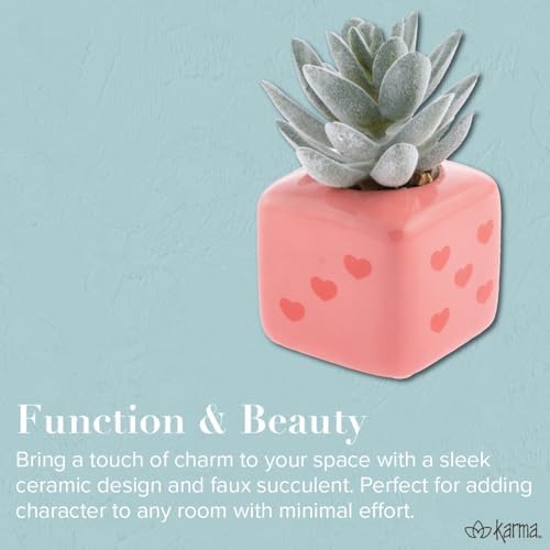 Karma, Shaped Artificial Succulents in Ceramic Pot, Faux Mini Succulent Plant, Desk Decor, Office Plants - Watering Can - Image 4