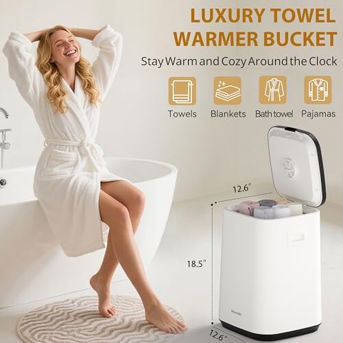 Upgraded Towel Warmers for Bathroom, Towel Warmer Bucket with Timer 20/40/60Min, LED Display, Delay Timer Up to 24Hours, Auto Shut Off, Child Lock, Fits Two 40x70 Towels Blankets PJ's - Black - Image 2