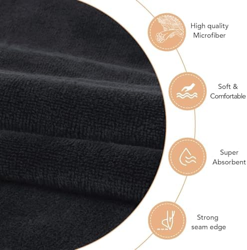 SUNLAND Microfiber Hair Towel 40 X 28 inch 2Pack Black - Image 3