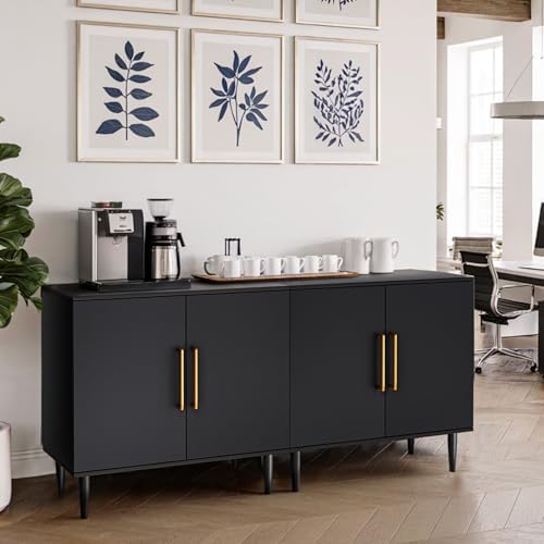 Vrullu Modern Storage Cabinet, Free Standing Buffet Cabinet, Black Sideboard and Buffet Storage, Wood Accent Furniture for Living Room, Hallway, Entryway, Dining Room (1, Black) - Image 5