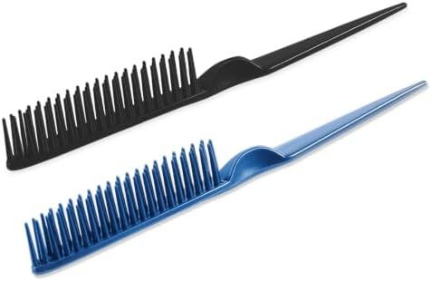 SIMPOR 3 Row Hair Comb for Natural Detangling, Hair Styling Brush, Nylon Bristle Unbraider Teasing Rat Tail Comb for Women Men Black and Blue by SIMPOR