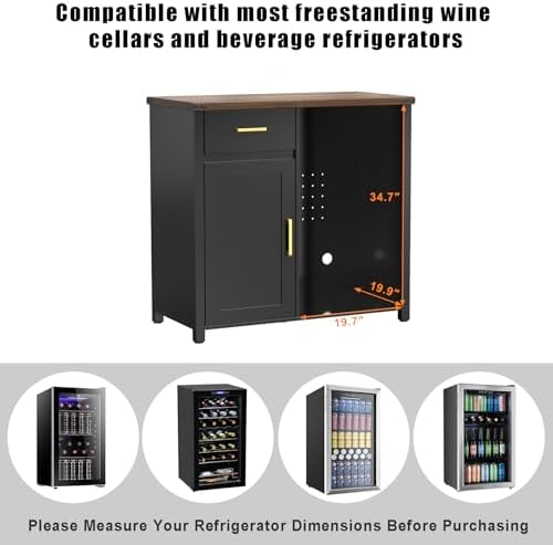 GDLF Coffee Bar Cabinet with Fridge Space, Mini Fridge Stand,Black - Image 5