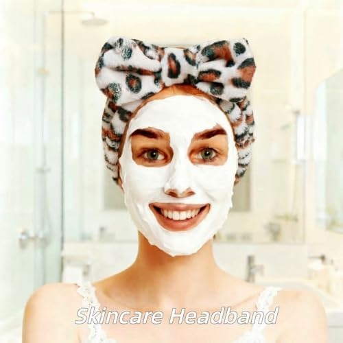 7 Pcs Spa Set, Facial Headband and Wristband Set, Skincare Accessories, College Style Girl Gift, Hair Accessories for Women and Girls（Brown Leopard） - Image 6