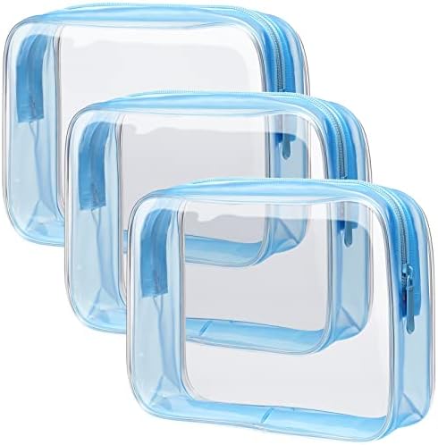 PACKISM Clear Toiletry Bag - 3 Pack Quart Size TSA Approved Toiletry Bag, Travel Makeup Cosmetic Bag for Women, Carry on Airport Airline Compliant Bag, Blue by Packism