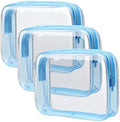 PACKISM Clear Toiletry Bag - 3 Pack Quart Size TSA Approved Toiletry Bag, Travel Makeup Cosmetic Bag for Women, Carry on Airport Airline Compliant Bag, Blue by Packism