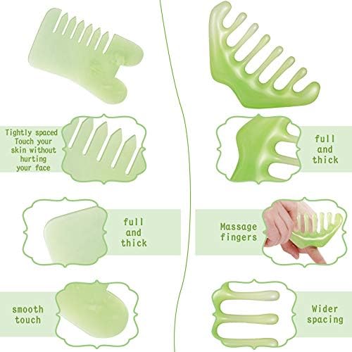 Geiserailie 2 Pcs Jade Combs Gua Sha Stone Scalp Massage Tool - Image 4