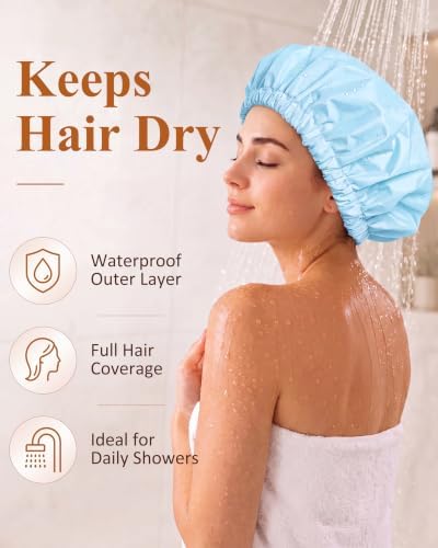 Edoneery Shower Caps for Women Reusable Waterproof, Shower Hair Cap - Image 2