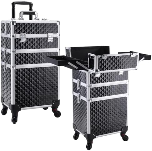 FRENESSA 3 in 1 Rolling Makeup Case Cosmetology Case on Wheel Vintage Black by Frenessa