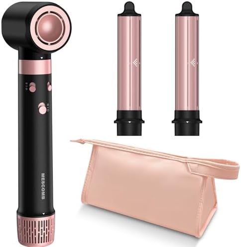 3 in 1 Hair Styler - Fast Drying Hair Dryer & Auto Air Wrap Curlers Set, 1 Inch Curling Iron Long Barrel, Frizz-Free No Heat Damage Hot Air Styler for All Types (Black) by MESCOMB