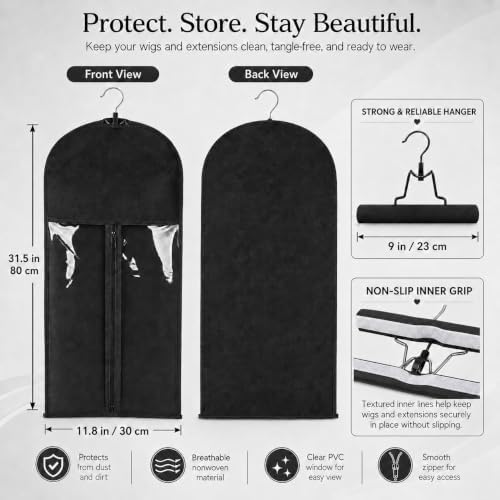 Pack Extra Long Hair Extension Holder Wig Storage Bag with Hanger Hairpieces Ponytail Bundles Storage - Image 3
