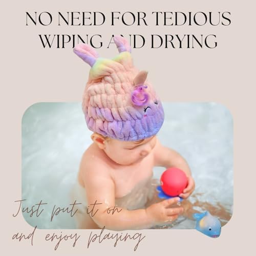 Microfiber Hair Towel Wrap for Kids, Unicorn Toddler Quick Drying Cap - Image 3