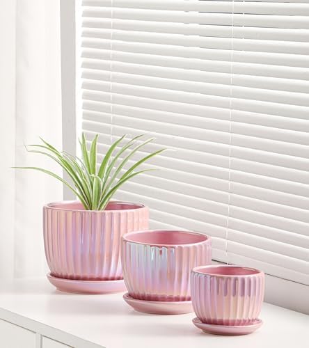 Ceramic Plant Pots 4+5.5+6.7 Inch Indoor Planters with Drainage & Saucers - Image 5
