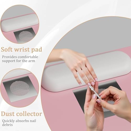 Professional Nail Desk for Nail Tech with Storage Cabinet and Fan – Modern Nail Table for Salon, Nail Tech Table with Drawer, Armrest & Dust Collector,Manicure Table Nail Desk (Pink) - Image 6