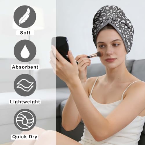 VOOVA & MOVAS Microfiber Hair Towel 2 Pack,Vine Gray,Anti-Frizz Turban - Image 2
