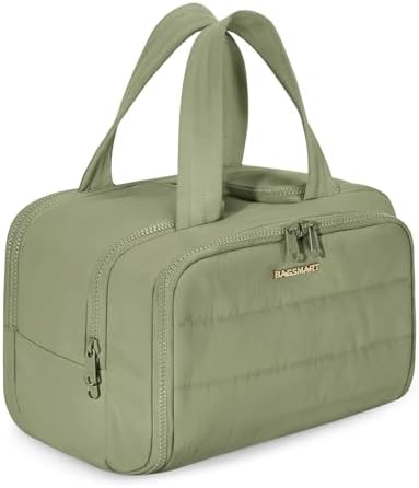 BAGSMART Travel Toiletry Bag, Lightweight Large Wide-open Travel Bag for Women, Puffy Cosmetic Makeup Bag Organizer with Handle for Accessories,Essentials, Toiletries, Green by BAGSMART