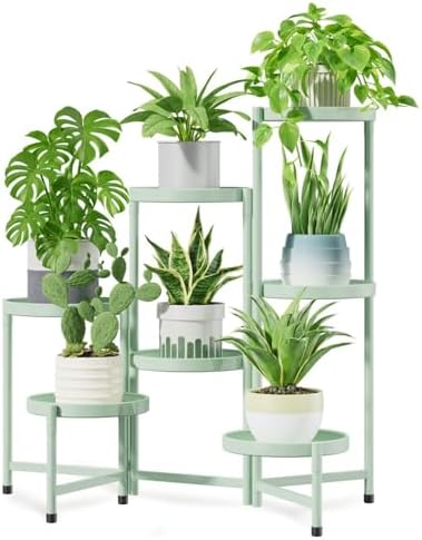 7 Tier Large Plant Stand Indoor Outdoor, 10 In Wide Tray, Green by iDavosicly