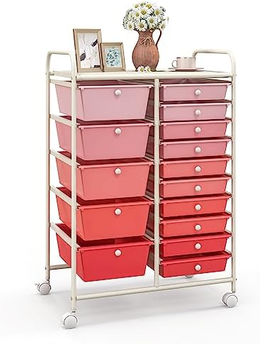 Giantex 15 Drawers Rolling Cart, Classroom Organizers, Storage Cart with Wheels, for Teacher Office Home School Supplies Tool Craft Art Paper by Giantex