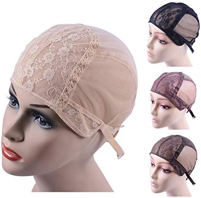 YANTAISIYU Double Lace Wig Caps for Making Wigs with Adjustable Strap on the Back Weaving Hairnets Swiss Lace Wig Cap (Blonde M 54cm) by YANTAISIYU
