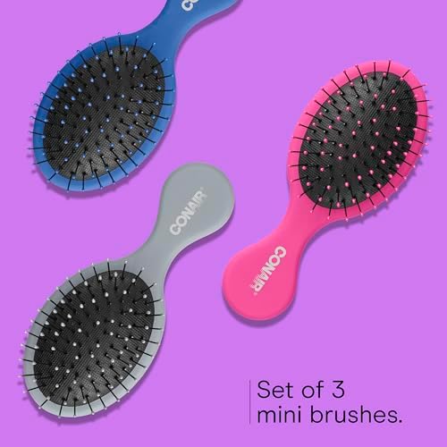 Conair Detangling Mini Hair Brush Set, Detangler Brushes -Wet or DryHair, Gentle Detangler for All HairTypes,Bristle Hair Brush-Women, Travel Size, Pink, Gray & Blue, 3 Count Travel Size (Pack of 8) - Image 7