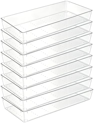 Manalete 8 Pcs Large Clear Plastic Drawer Organizer,12"x6" Vanity Organizer by Manelete