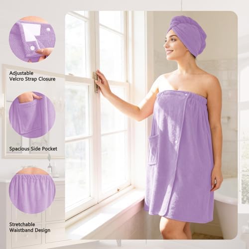Women's Adjustable Microfiber Bath Towel Wrap with Hair Towel - Image 2