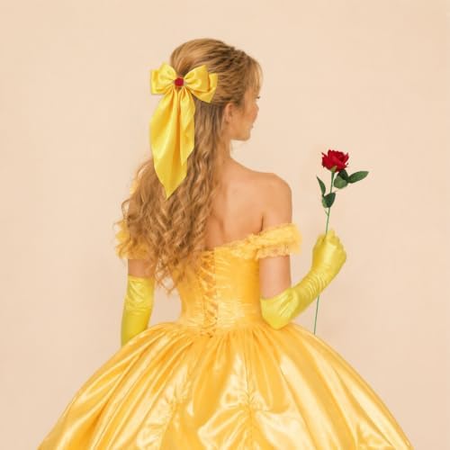Princess Costume Accessories Crown Rose Hair Bow Yellow Gloves Kit - Image 6