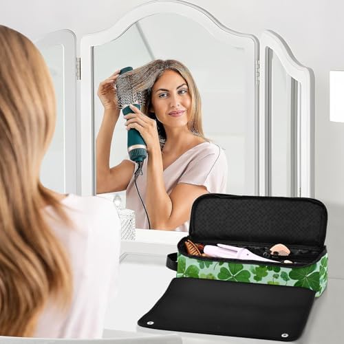 Hair Tools Travel Bag with Heat Resistant Mat Detachable 2-in-1 Curling Iron Travel Case Hot Tools Organizer for Straightener Flat Iron Green Nature St Patrick Clovers - Image 6