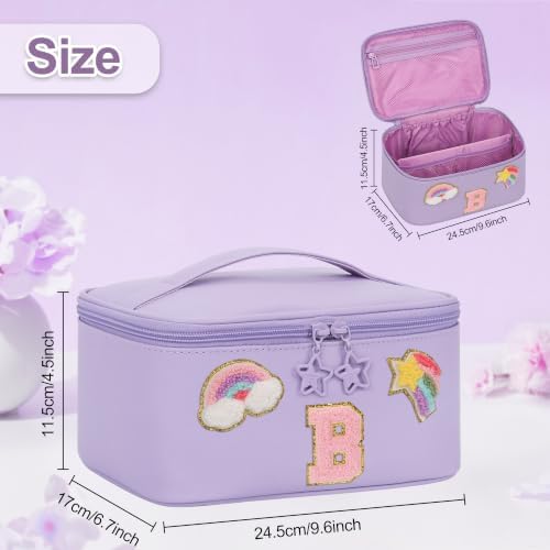 OCHEAL Initial Makeup Bag,Purple Travel Makeup Organizer Case Beauty Toiletry Cosmetic Bag with Rainbow, Trendy Stuff Personalized Gifts for Women and Girls-B - Image 3