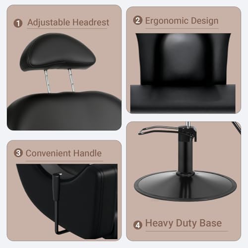 Salon Barber Chair for Hair Stylist, Professional Reclining Hydraulic Styling Chair with Heavy-Duty Pump, All Purpose Hairdresser Chair for Barbershop, Braiding, Shampoo, Spa Equipment, Black - Image 7