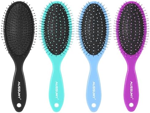 4 Pack Detangling Hair Brush - Air Cushion Detangler Hairbrush with Ultra Soft Bristles for Effortless Tangle Removal - For Wet Dry Damaged Curly Hair for Women Men Boys Girls Adult Kids -Mixed Colors by Aussumy