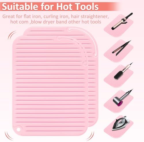 2 Pack Heat Resistant Mat Large Silicone Hot Hair Tools Holder for Curling Irons Flat Iron Hair Styling Tools Mat Portable Vanity Pad - Image 2