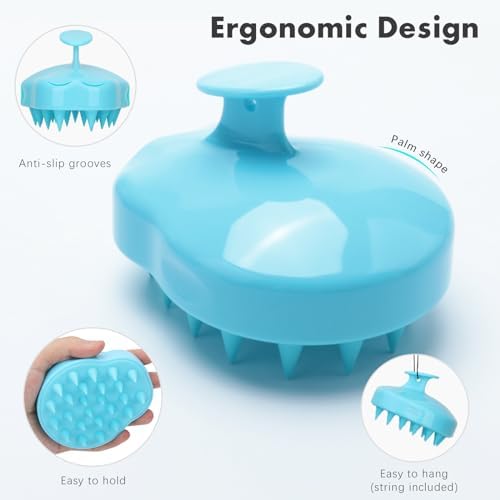 FREATECH Massager Shampoo Brush with Soft Silicone Bristles for Scalp Care, Shower Hair Scalp Scrubber Exfoliator for Dandruff Removal and Hair Growth, Wet & Dry for Men, Women and Kids, Light Blue - Image 2