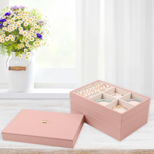 Voova Stackable Jewelry Organizer Tray with Lid (Set of 4, Pink) - Image 4