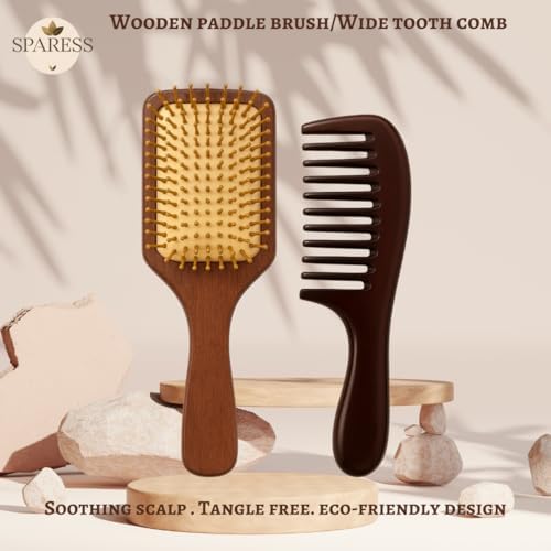 Wooden Hair Brush and Comb Gift Set for Women – Natural Hair Care Kit with Paddle Brush, Wide Tooth Comb, Sandalwood Scalp Comb, Silicone Shampoo Brush & Hair Towel - Image 3