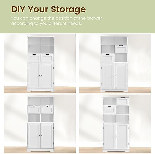 Iwell Tall Bathroom Cabinet, Storage Cabinet with Adjustable Shelves, Bathroom Storage Cabinet for Living Room, Dining Room, Entryway, White - Image 7