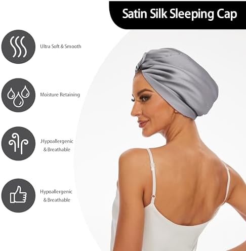Gray Adjustable Silk Bonnet Satin Curly Hair Wrap for Sleeping Women - Image 2